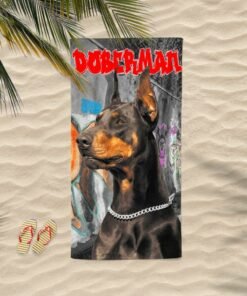 Strandlaken in microfiber, 100 x 180 cm. , Dobermann