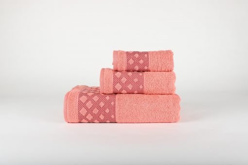 3-delige badkamerset Acapulco coraal, 1 gastendoek + 1 handdoek + 1 saunalaken