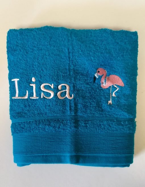 Gepersonaliseerde handdoek 50 x 100 flamingo