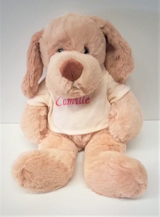 Knuffelhond met jouw naam - 30 cm of 45 cm.