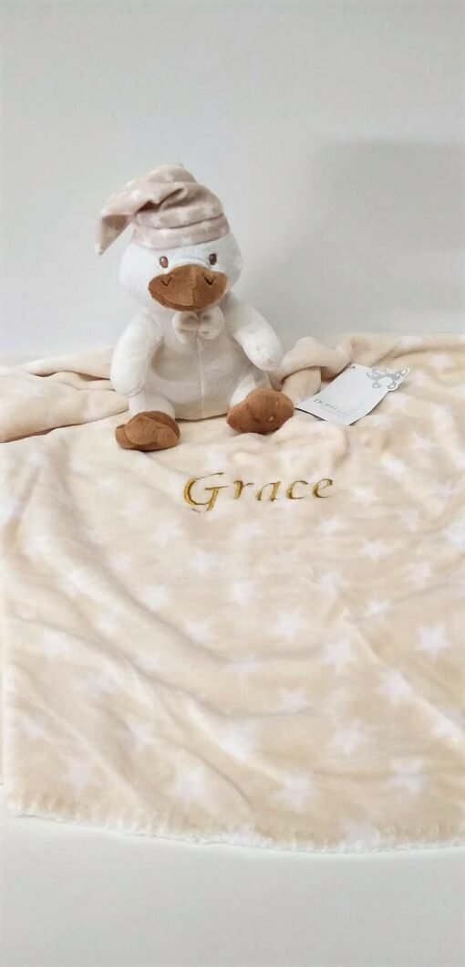 Knuffel eend met gepersonaliseerde plaid
