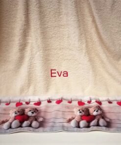 Alternative view of Badlaken met een beertjes en hartjes 70 x 140 cm. - geborduurd met de naam van jouw schat