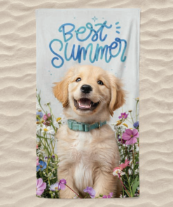 Strandlaken in microfiber, 100 x 180 cm. , hond hello summer ref.464