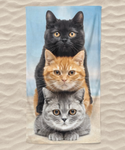 Strandlaken in microfiber, 100 x 180 cm. , 3 katten, ref.465